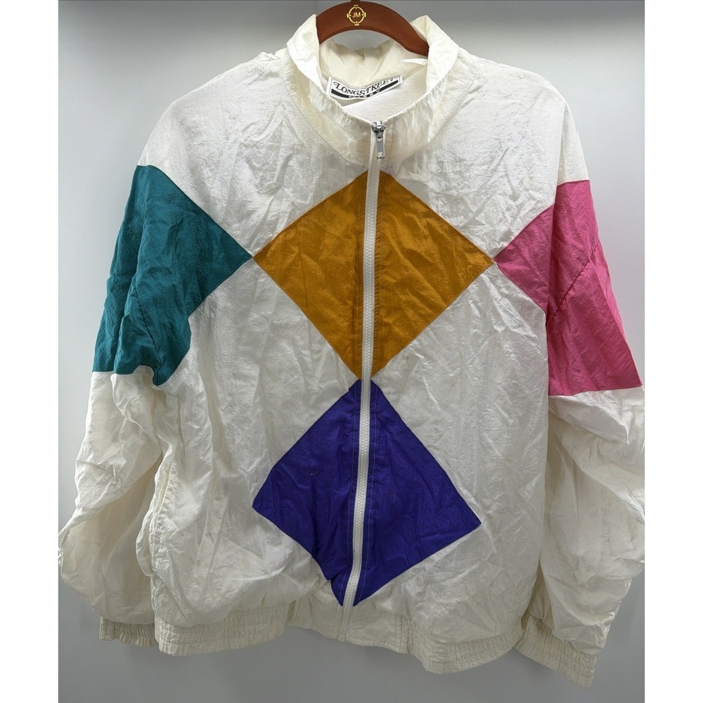 Vtg 80's Longstreet Women Colorblock Windbreaker Jacket Retro 90's Sporty Track
